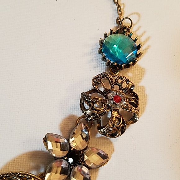 Big Stone Necklace 18" Antique Gold Chain - Picture 3 of 4